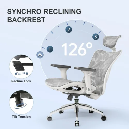 Miniatura 9 de SIHOO M57 Silla de oficina ergonómica de malla, silla de escritorio con respaldo alto para el hogar con reposabrazos 3D, soporte lumbar y Gris claro