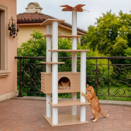 Torre para gatos resistente a la intemperie de 68.9 pulgadas de alto, árbol para gatos de varios niveles, condominio grande para gatos con tablero