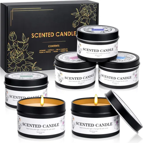 Velas perfumadas para mujeres y hombres, paquete de 6 velas de aromaterapia para el hogar, velas de tarro de soja natural, juego de regalo a granel