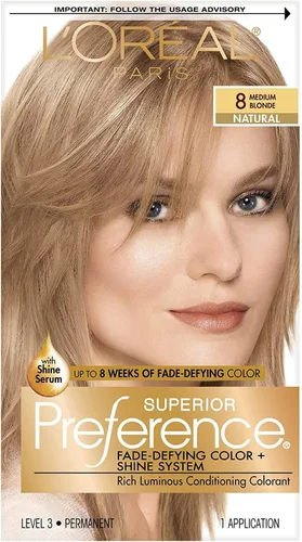 Miniatura 45 de L'Oreal Paris Superior Preference Fade-Defying + Shine - Tinte permanente para el cabello, rubio rosado medio 8RB, paquete de 1, tinte para el 8RB