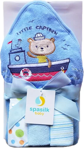 Miniatura 7 de Spasilk Toalla de baño con capucha para bebé con 3 paños de baño, artículos esenciales de baño para bebé, talla única, ballena azul (paquete de 3)