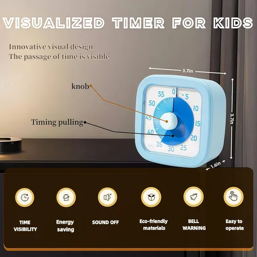 Miniatura 7 de Temporizador visual para niños en casa - Temporizador visual de 60 minutos para niños para el aula, oficina en casa, reloj de cuenta atrás