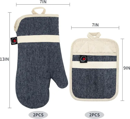 Miniatura 6 de Juego de guantes de horno y soportes para ollas, 4 piezas de guantes de horno de cocina resistentes al calor de 400 °F para cocina, guantes de horno