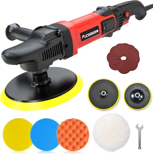 AOBEN Pulidora de amortiguación de 6/7 pulgadas, amortiguador rotativo para automóvil, kit de pulidora y encerado de 1600W con 6 velocidades