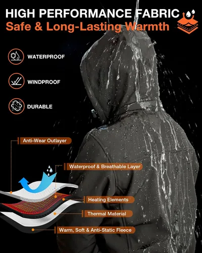 Miniatura 5 de ARRIS Mens Heated Jacket, Electric Heating Coat with 7.4V Battery and Detachable Hood - Waterproof, 8 Heating Areas