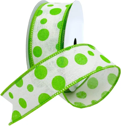 Morex Ribbon Cinta de lino con alambre de puntos de burbujas, 1.5 pulgadas por 10 yardas, verde manzana, 7578.40/10-550