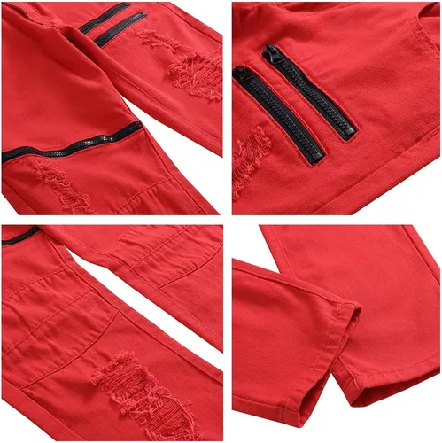 Miniatura 4 de LONGBIDA Jeans ajustados rasgados para hombre, elásticos, ajustados, con agujeros de moda