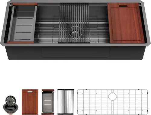 Miniatura 13 de Sarlai 33 Fregadero de Cocina Empotrado - Fregadero de 33 x 19 Pulgadas Bajo Encimera Estación de Trabajo de Profundidad Sencillo Tazón 16 Calibre