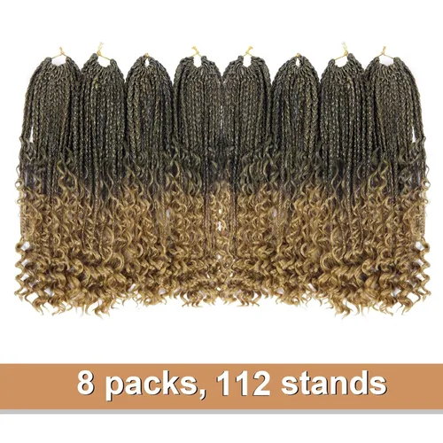 Miniatura 6 de Goddess Box Braids - Cabello de Ganchillo con Puntas Rizadas de 16 Pulgadas, Trenzas de Caja Bohemias de Ganchillo, 8 Paquetes, Trenzas de Ganchillo