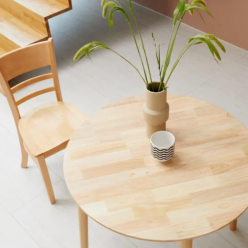 Miniatura 4 de Livinia Aslan - Mesa de comedor redonda de madera de 35.4 pulgadas, mesa de cocina moderna de roble malayo de mediados de siglo (roble natural)