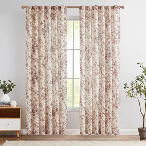 Miniatura 20 de Jinchan Cortinas de Mezcla de Lino con Estampado Floral para Sala de Estar, 84 Pulgadas de Largo, Cortinas con Bolsillo para Varilla y Tab Trasera