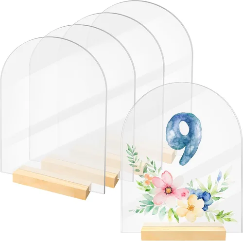 Miniatura 9 de Bercoor Paquete de 10 carteles acrílicos de arco transparente en blanco de 5 x 7 pulgadas con soportes de madera, hoja acrílica arqueada, números