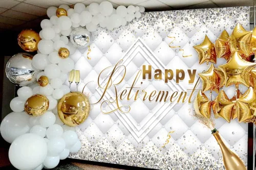 Miniatura 4 de SENDY Telón de fondo de feliz jubilación de 7 x 5 pies con purpurina de diamante dorado plateado para decoración de fiesta, felicitaciones