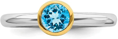 Miniatura 4 de Anillo de plata de ley 925 apilable chapado en oro azul topacio banda de eternidad