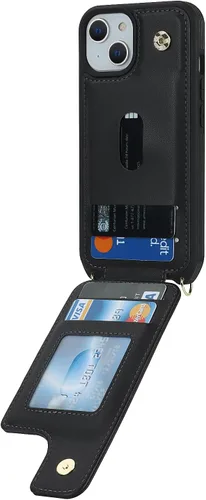 Miniatura 7 de Lipvina Funda para iPhone 13 con tarjetero y correa, cordón cruzado para mujer, bloqueo RFID, soporte de anillo, cierre a presión, bloqueo RFID