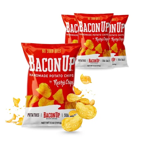 Miniatura 10 de Bacon Up By Rusty's Chips, Handmade Bacon Potato Chips, No Seed Oils, Gluten Free Snack Pack, No Preservatives, Non-GMO, 5 Ounces (5 Ounce