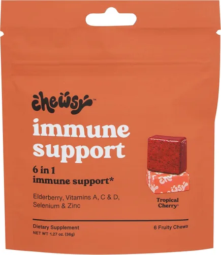 Miniatura 4 de Chewsy - Masticables afrutados de apoyo inmunológico 6 en 1 con saúco - Vitamina C, A y D, zinc y selenio - Envueltos individualmente - Suministro