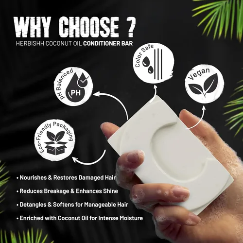 Miniatura 8 de Herbishh Barra de champú de aceite de ricino + barra de acondicionador de aceite de coco, juego nutritivo de cuidado del cabello sólido para cabello
