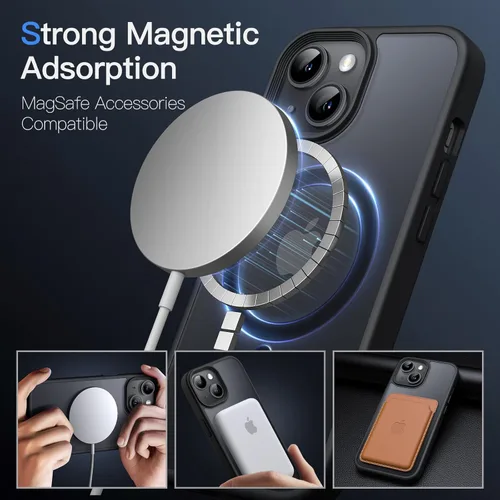 Miniatura 3 de JETech Funda magnética para iPhone 15 de 6.1 pulgadas, compatible con MagSafe, translúcida mate, delgada, a prueba de golpes, color negro