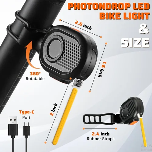 Miniatura 9 de Luz trasera LED para bicicleta, luz de ciclismo de meteoritos - Múltiples modos, recargable por USB, impermeable, adecuada para la mayoría de postes