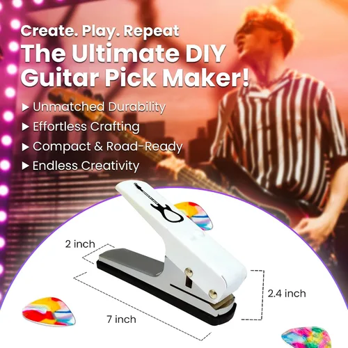 Miniatura 3 de Gran kit de Pick-a-Palooza para hacer tus propias púas para guitarra, para regalo. Dispositivo prémium para fabricar púas. Cadena de cuero porta