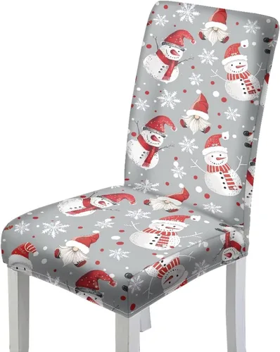 Miniatura 19 de HUGS IDEA Snowman Seat Covers for Dining Room Chairs Set of 2 Santa Claus Stretch Chair Slipcovers Protector Removable and Washable Kitchen Dining