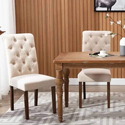 Miniatura 2 de COLAMY Juego de 2 Sillas de Comedor Copetudas, Sillas de Cocina Accent Parsons Tapizadas en Tela Elegante con Patas de Madera Maciza y Asiento Beige