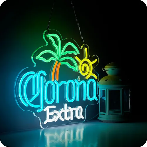 Miniatura 3 de Letrero de neón de Palm Tree Coron Beer para decoración de pared, bar, luces LED de cerveza extra, para hombre, cueva, pub, tienda, fiesta, club