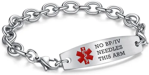 Miniatura 49 de LinnaLove Pulseras de identificación médica intercambiables Cadena de cable de acero inoxidable pulseras de alerta médica personalizables