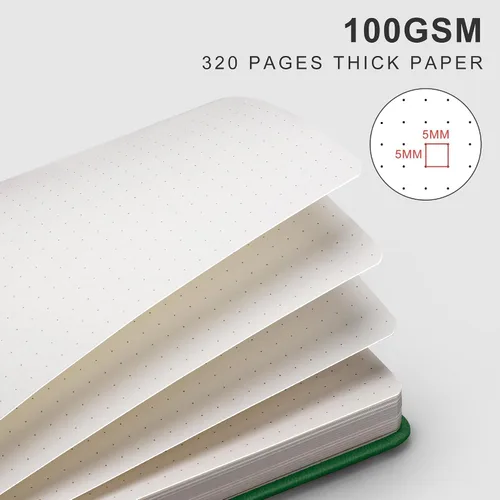 Miniatura 3 de EMSHOI Cuaderno de diario punteado, 320 páginas, tamaño A5 pequeño de 5.75 x 8.38 pulgadas, tapa dura de piel sintética, papel grueso de 3.53 oz/m²