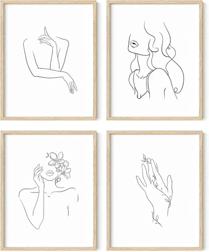 Miniatura 11 de RipGrip Juego de 4 impresiones artísticas minimalistas de líneas, pósteres estéticos, pintura de pared en blanco y negro (sin marco, 12 x 16)