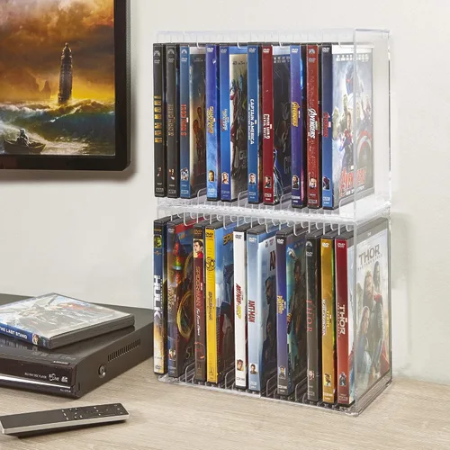 Miniatura 3 de STORi Stackable Clear Plastic DVD Organizer with Rubber Feet Rectangular Holder Perfect for Theater Room Holds up to 14 Standard DVD Cases