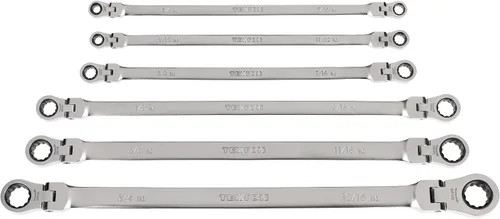 TEKTON WRB96000 - Juego de llaves de extremo de caja de trinquete de 12 puntos, cabezal flexible largo, 6 piezas (1/4-13/16 pulgadas) | WRB96000