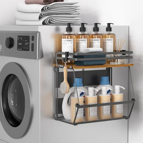 Miniatura 7 de Estante magnético para refrigerador con tapa de madera, estante magnético de gran capacidad para especias para refrigerador y cocina, contenedor