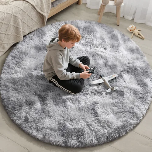 Miniatura 114 de EVOIONOS - Alfombra redonda gris para dormitorio, 5x5 pies; alfombras circulares suaves y esponjosas para sala de estar, alfombras de felpa peludas