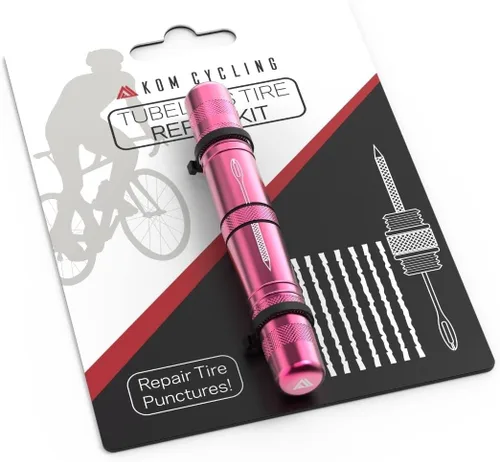 KOM Cycling Kit de reparación de neumáticos sin cámara para bicicletas, 8 colores, corrige pinchazos de neumáticos de bicicleta de montaña y Rosa