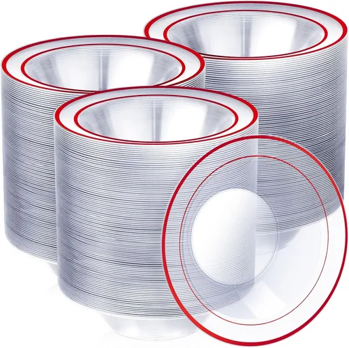 Miniatura 9 de Tanlade 100 cuencos de plástico con borde de 12 onzas, tazones desechables para sopa, elegantes para fiestas, postres, vajilla desechable