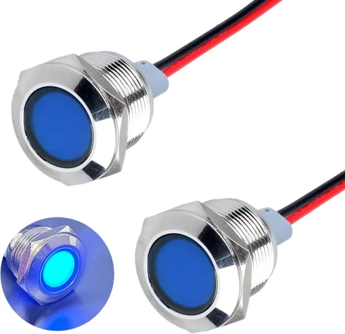 Miniatura 10 de 2 piezas de luz indicadora de metal de 16 mm, 110-220 V CA, 20 mA, impermeable IP67, lámpara piloto LED de cabeza plana con orificio de montaje