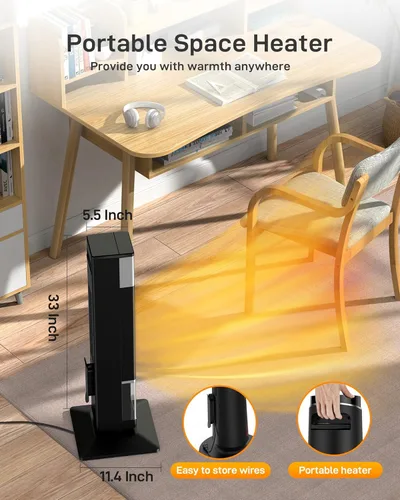 Miniatura 6 de Calentadores de espacio para uso en interiores, calentador de espacio de torre de cerámica de 33 pulgadas para calefacción de habitación