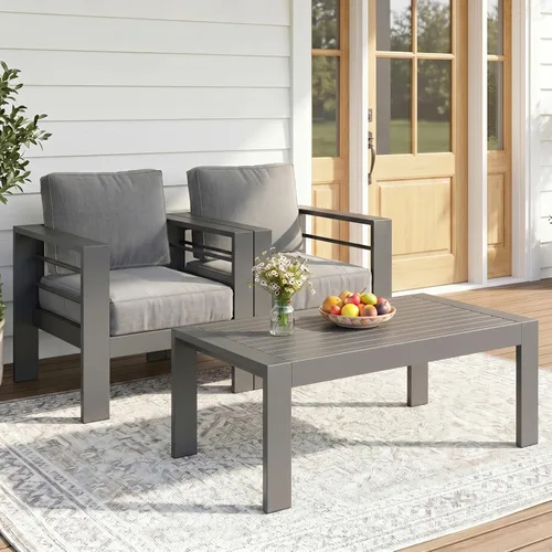 Miniatura 7 de Solaste Aluminum Patio Sofa with Coffee Table,3 PCS Patio Furniture Set with Cushions, All-Weather Outdoor Sofa for Balcony, Deck, Backyard, Porch