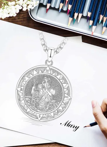 Miniatura 59 de CELESTIA Medallas de plata de ley 925 San Miguel/San Cristóbal/San Benito/San Gabriel/Virgen María/Jesús/Caravaca/Metatrón/Sello de los Siete
