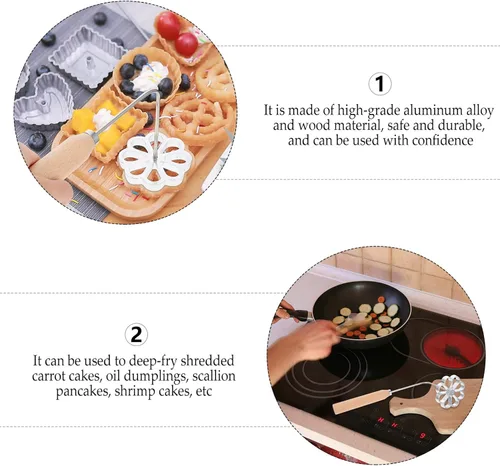 Miniatura 4 de Angoily Molde portátil para aperitivos fritos con 2 flores, waffle, roseta, utensilios de cocina para freír profundamente, zanahoria, pastel