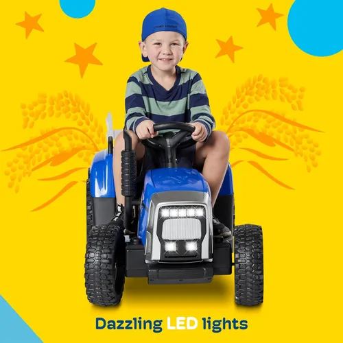 Miniatura 3 de Kidzone - Versión premium de 12 V 7 AH con neumáticos de goma EVA con motores duales de 35 W, tractor eléctrico alimentado con remolque, juguete