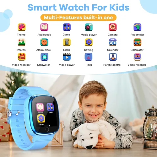 Miniatura 2 de DERUI Reloj inteligente para niños con 26 videojuegos, cámara selfie, reproductor de video, podómetro, cronómetro, reloj despertador, linterna