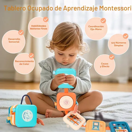Miniatura 3 de GRESEESM Montessori - Tabla de actividades para niños de 1 año, juguetes de viaje para niños de 1 a 3 años, tablero de actividades sensoriales