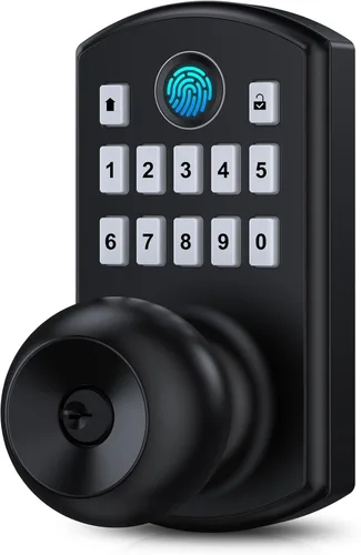 Hidalife Pomo de puerta inteligente con teclado, cerradura de puerta de entrada sin llave de huellas dactilares para puerta delantera, modo de paso