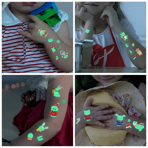 Miniatura 4 de Tatuajes de Navidad para niños, tatuajes temporales luminosos, 400 calcomanías impermeables de Navidad, tatuajes falsos que brillan en la oscuridad