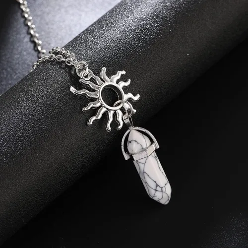 Miniatura 3 de NIGHTCRUZ 2 collares de cristal de luna y sol, piedra natural, colgante de columna hexagonal, collar de bruja pagana, regalo para mujer, Zinc, No es