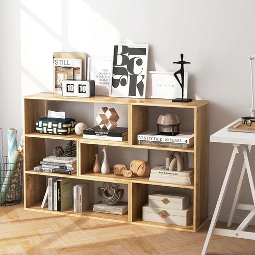 Miniatura 2 de Tangkula Estantería de 6 cubos, 2 piezas separables en el suelo, estantería horizontal abierta, estante de almacenamiento multifuncional para sala