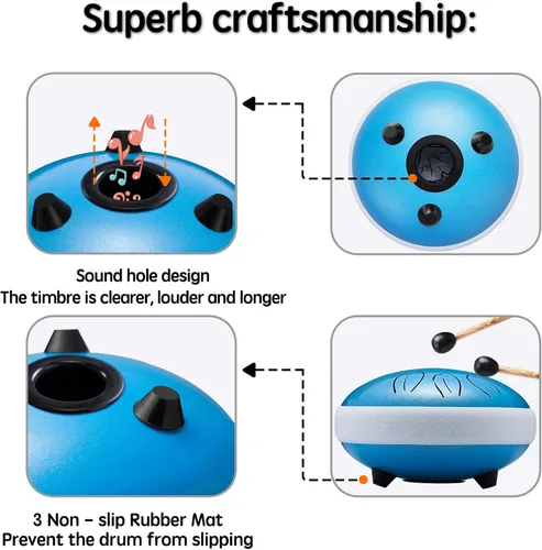 Miniatura 7 de Lronbird Tambor de lengua de acero, instrumento de percusión de 11 notas de 6 pulgadas para educación musical, meditación, relajación, calmante